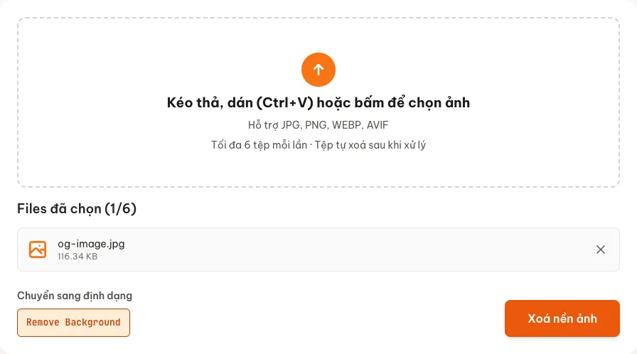 Công cụ xoá nền ảnh trên Convert.com.vn với một ảnh đã chọn