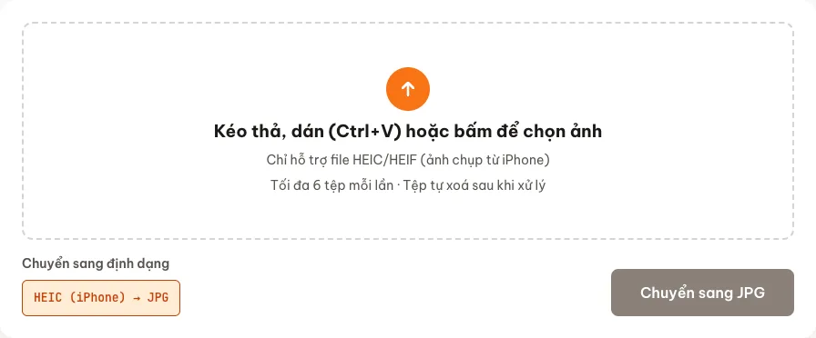 Giao diện công cụ chuyển HEIC sang JPG trên Convert.com.vn