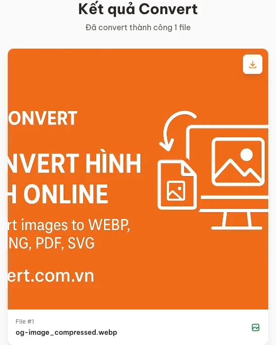 Kết quả nén một ảnh 116 KB bằng công cụ Nén ảnh của Convert.com.vn